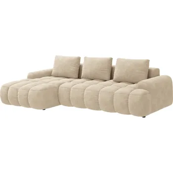 Pohovka Cosmopolitan Design Světle béžová sametová rozkládací pohovka Linz 275 cm, levá