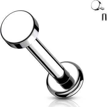 Piercing Atreya Titanová labreta s vnitřním závitem s plochou přední částí Jilien Barva: Stříbrná, Velikost: 1,2 mm, Délka / Průměr: 6 mm