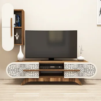 Televizní stolek TV stěna / Sestava pod TV Defne - Walnut, Cream