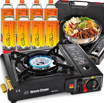 Turistický vařič TURISTICKÝ PLYNOVÝ VAŘIČ 2v1 S REDUKTOREM, KUFRÍKEM + 6 PLYNOVÝCH KARTUŠÍ