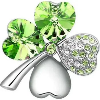 Brož B-TOP Postříbřená brož ve tvaru čtyřlístku se zelenými krystaly