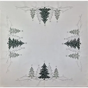 ubrus 4sleep Vánoční ubrus stromečky zelený a stříbrný na bílé 40 × 140 cm