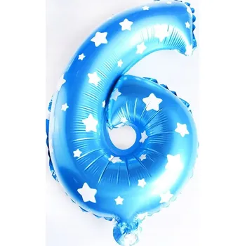 Balónek Fóliový balónek číslice "6" - modrý s hvězdami