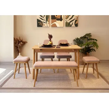 Jídelní stůl Jídelní set s rozkládacím stolem a židlemi (6 kusů) Vina Mini 03 0900 - Oak, Stone