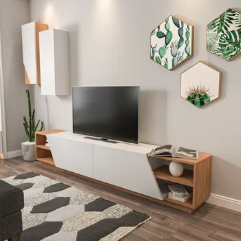 Televizní stolek TV stěna / Sestava pod TV Zebra - White, Teak