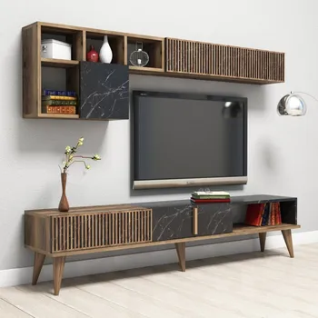 Televizní stolek TV stěna / Sestava pod TV Milan - Walnut, Black