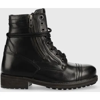 Dámské kozačky Kožené kotníkové boty Pepe Jeans Melting Combat Warm W dámské, černá barva, na plochém podpatku PLS50475.999 99X, EUR 37