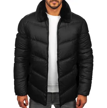 Černá pánská prošívaná zimní bunda s kožíškem Bolf 31M5005 - S/48