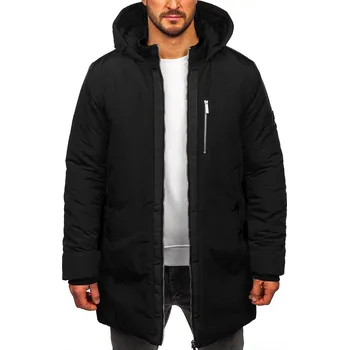 Pánský kabát Černá pánská prodloužená prošívaná zimní bunda s kapucí Bolf 5M3121 - L