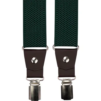 Kšandy Smaragdově zelené pánské široké kšandy s tmavě hnědou pravou kůží