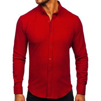 Pánská košile Vínová pánská mušelínová košile s dlouhým rukávem Bolf 506 - XL