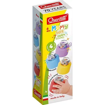 Hračka pro nejmenší Quercetti Momy Soft Happy Sound - měkké kostky se zvukem 4 ks