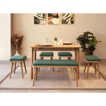 Jídelní stůl Jídelní set s rozkládacím stolem a židlemi (6 kusů) Vina Mini 06 1070 - Oak, Green