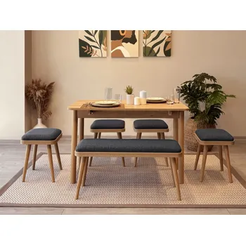 Jídelní stůl Jídelní set s rozkládacím stolem a židlemi (6 kusů) Vina Mini 06 1053 - Oak, Anthracite