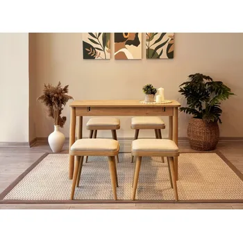 Jídelní stůl Jídelní set s rozkládacím stolem a židlemi (5 kusů) Vina Mini 05 1005 - Oak, Cream