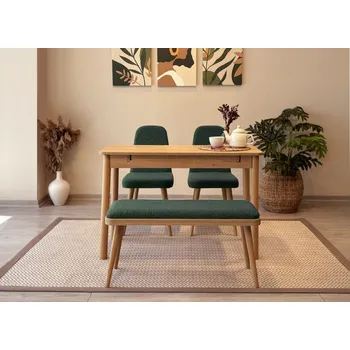 Jídelní stůl Jídelní set s rozkládacím stolem a židlemi (4 kusy) Vina Mini 01 1070 - Oak, Green