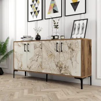 Komoda Konzolový stolek Kiev 160 - Walnut, White Marble