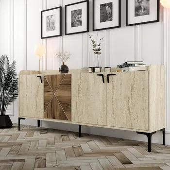 Komoda Konzolový stolek Venedik - Walnut, Travertine