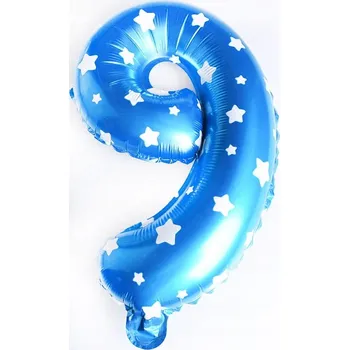Balónek Fóliový balónek číslice "9" - modrý s hvězdami