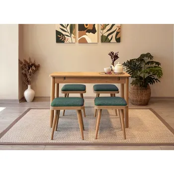Jídelní stůl Jídelní set s rozkládacím stolem a židlemi (5 kusů) Vina Mini 05 1070 - Oak, Green