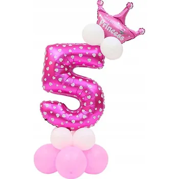 Balónek BALÓNEK ČÍSLICE 5 RŮŽOVÁ NAROZENINOVÁ SADA 14KS