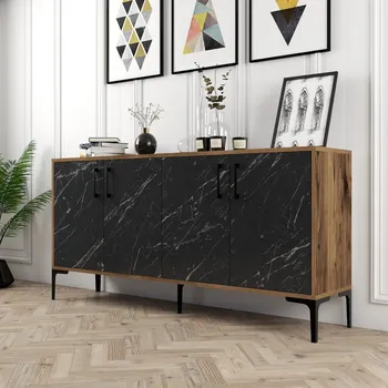 Komoda Konzolový stolek Kiev 160 - Walnut, Black Marble