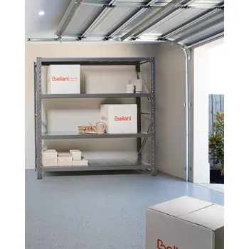 Regál kovový stříbrný venkovní vnitřní zahradní garáž moderní design 4 police volně stojící zahradní úložný prostor Beliani