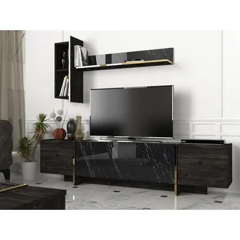 Televizní stolek TV stěna / Sestava pod TV Veyron - Black, Gold