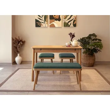 Jídelní stůl Jídelní set s rozkládacím stolem a židlemi (4 kusy) Vina Mini 04 1070 - Oak, Green