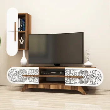 Televizní stolek TV stěna / Sestava pod TV Defne - Walnut, White