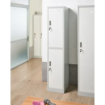 Koupelnový nábytek Úložná skříňka dvoupatrová bílá šedá kovová skříňka na oblečení tělocvična školní šatna kancelář Beliani
