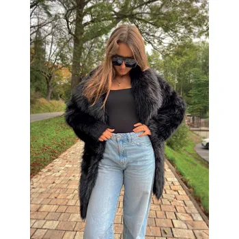 Dámský kabát Černý dámský kožich z umělé kožešiny H1, VELIKOST UNI ( S, M , L )