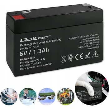 Záložní baterie AGM Akumulátor Qoltec 6V | 1.3Ah