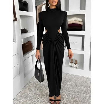 Dámské šaty Černé společenské dlouhé šaty ESTAVION s průstřihy Velikost: ONESIZE