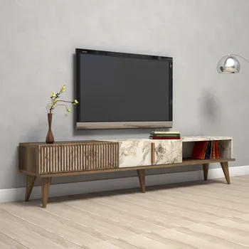 Televizní stolek TV stolek Milan - Walnut, White Marble