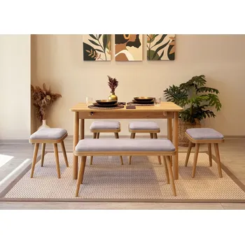 Jídelní stůl Jídelní set s rozkládacím stolem a židlemi (6 kusů) Vina Mini 06 0701 - Oak, Soho Grey