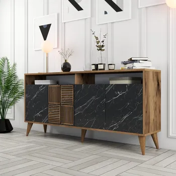 Komoda Konzolový stolek Milan 160 - Walnut, Black Marble