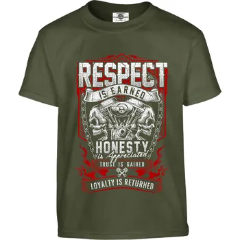 Pánská móda Tričko Respect Is Earned Druh: Dětské, Barva: Khaki, Velikost: 122-S