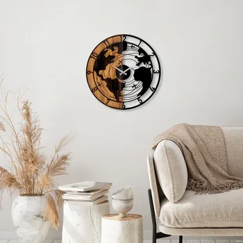 Hodiny Dekorativní dřevěné nástěnné hodiny World Map