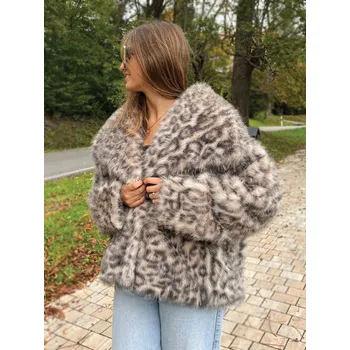 Dámský kožich Dámský leopardí teplý kožich T1, VELIKOST UNI ( S, M , L )