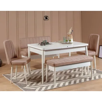 Jídelní stůl Jídelní set s rozkládacím stolem a židlemi (5 kusů) Vina White Stone