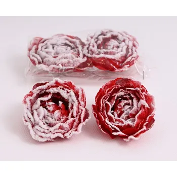 Vánoční dekorace Kamélie zasněžená 6 cm, červená