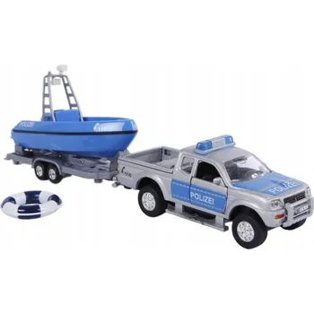autíčko POLICEJNÍ MITSUBISHI PICK-UP KOVOVÉ S LODÍ A ZVUKY