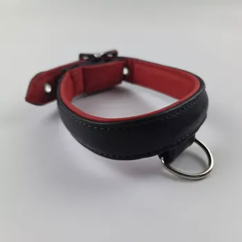 Obojek pro psa Kožený obojek červeno/ černý s kroužkem - výprodej