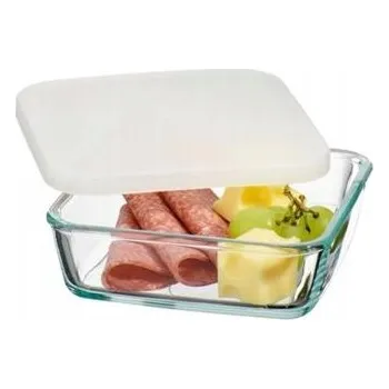 SIMAX SKLENĚNÁ ČTVERCOVÁ MÍSA S BÍLÝM VÍKEM 15 CM