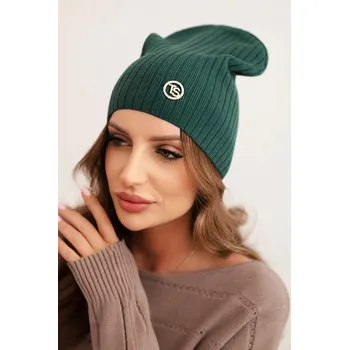 Čepice Dámská čepice s proužkem a ozdobným knoflíkem s přídavkem viskózy a modalu zelená UNI