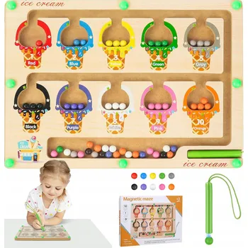 Dřevěná hračka Montessori Labyrint Magnetická Tabule Dřevěná Hračka Třídění Barev
