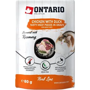 Krmivo pro kočku ONTARIO Herb kuře s kachnou, rýží a rozmarýnem v omáčce 80g kapsička pro kočky