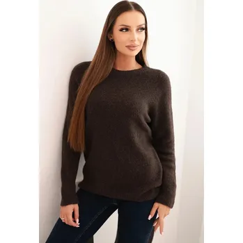 Dámský svetr Svetr dámský z baby alpak s dlouhým rukávem hnědý UNI