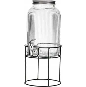 Sklenice Zavařovací Sklenice s kohoutkem 4L DZBANEK distributor sklenice RYFLOVANÁ NA STOJANU